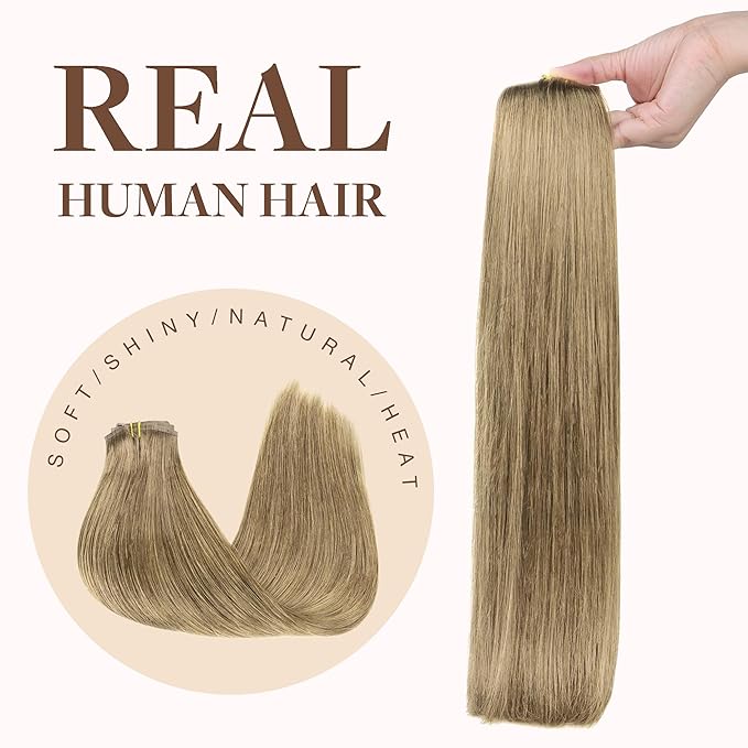 GOO GOO Clip in Hair Extensions Real Human Hair, Remy Human Hair Extensions Clip ins for Women, Natural Human Hair, 22inch 150g 7Pcs, 7 Bronde
