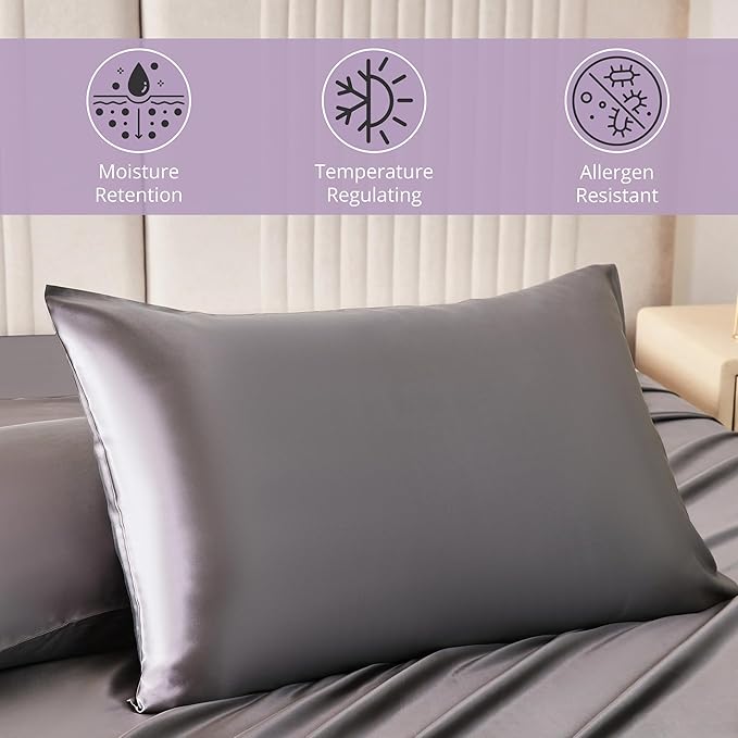 Mulberry Park 30 Momme Silk Pillowcase - 100% Grade 6A Mulberry Silk for Healthier Hair and Skin - Prevent Frizzy, Damaged Hair and Enjoy a Clearer Complexion - Gunmetal/King (20" x 36")