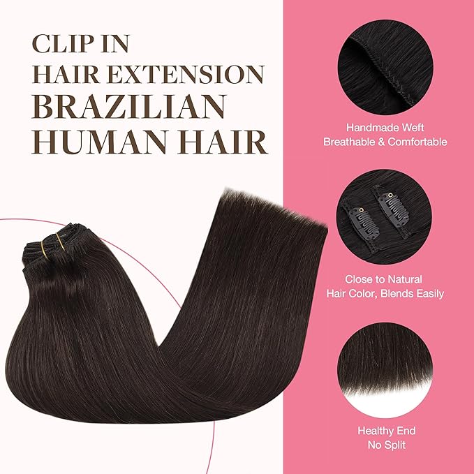 GOO GOO Clip in Hair Extensions Real Human Hair, Remy Human Hair Extensions Clip ins for Women, Natural Human Hair, 20inch 150g 9Pcs, 2A Light Brown