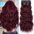 KooKaStyle Burgundy Clip in Hair Extensions for women Synthetic Heat Resistant 4PCS Thick Long Wavy Hairpieces 24 Inch