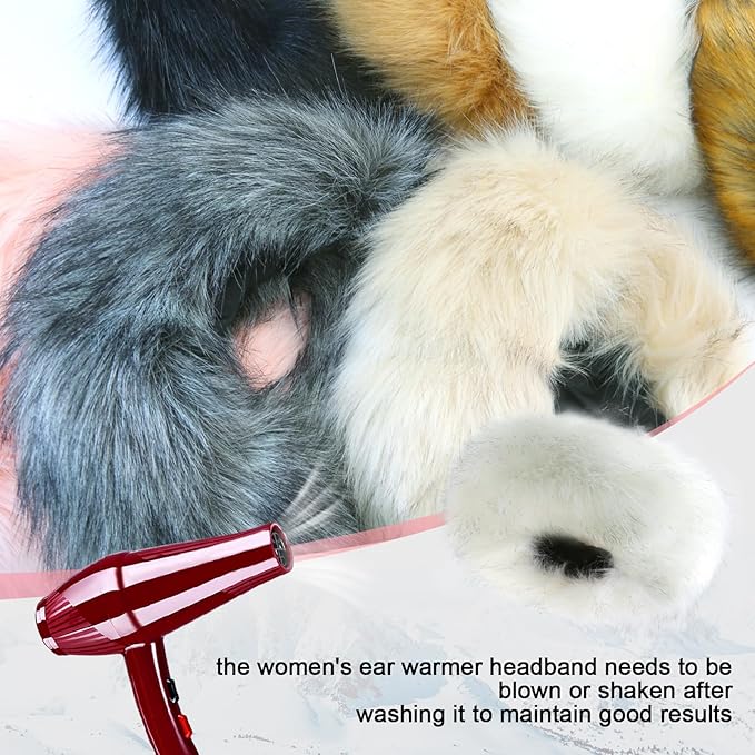 Faux Fur Headband for Women Elastic Fuzzy Thick Earmuffs Winter Headwrap Ear Muffs Furry Ear Warmers Cold Weather (Beige)