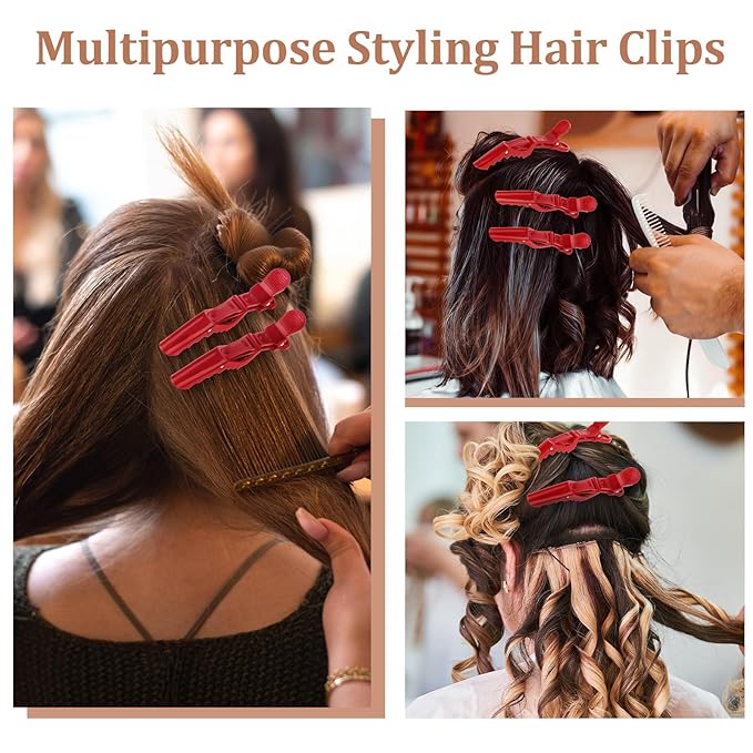 30 Pack Red Alligator Hair Clips for Styling Sectioning Large Salon Pro Hair Clips for Barber Hair Coloring, Cutting, Sectioning Big Gator Clips Hair Styling Accessories for Women Men