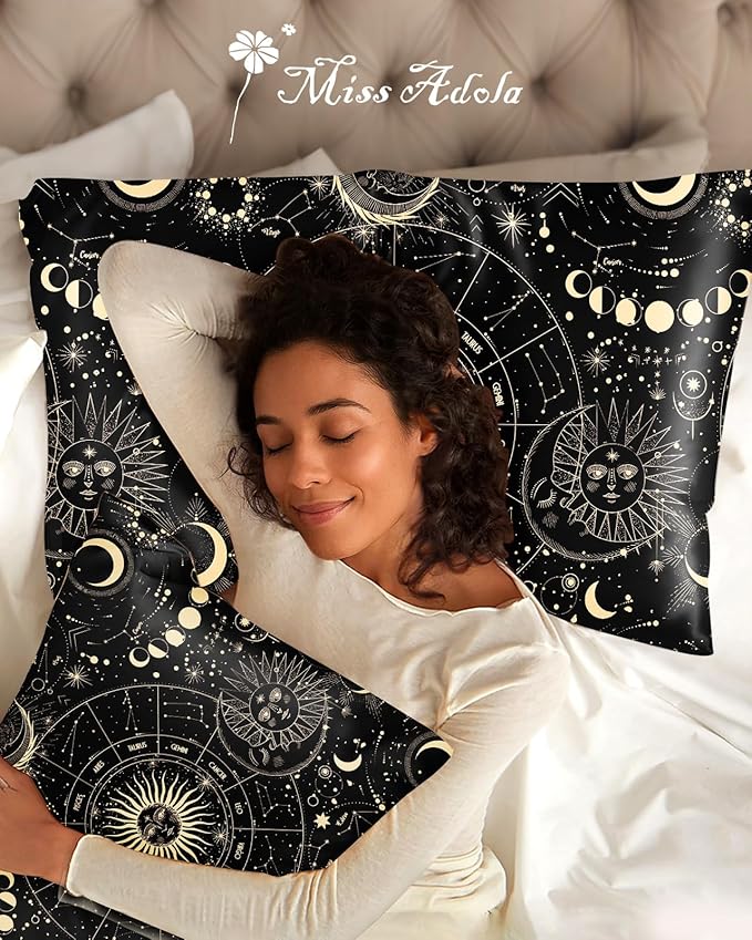 2 Pack Mulberry Silk Pillowcase for Hair and Skin - Standard Size 20 x 26 Inches with Hidden Zipper Sun Moon 19 Momme Soft Sleeping Silk Pillow Case for Women, Moms