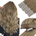 YoungSee Invisible Tape in Extensions Human Hair Brown Balayage Tape in Hair Extensions Ombre Light Brown to Blonde Tape-on Hair Extension 22Inch Natural Hair Extension for Wedding 20pcs 50g