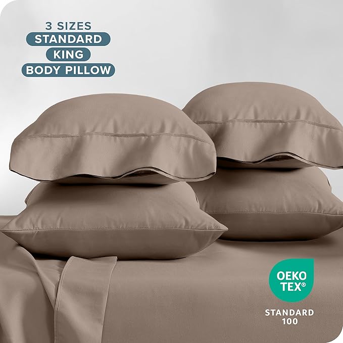 Bare Home Microfiber Bulk Pillow Cases - Standard/Queen Size Set of 4 - Cooling Pillowcases - Double Brushed - Taupe Pillowcases 4 Pack - Easy Care (Standard - 4 Pack, Taupe)