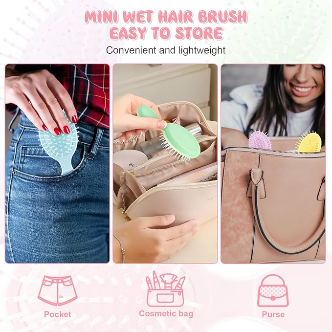 HOFASON 8 PCS Mini Wet Hair Brush, Easter Basket Stuffers for Women Teens Girls Kids, Christmas Stocking Stuffers, Small Gifts for Teen Girls Women, Bachelorette Party Favors, Valentines Day Gifts