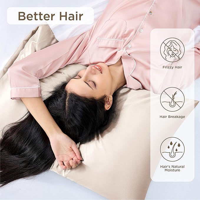 Bedsure Satin Pillowcase for Hair and Skin Queen - Beige Silky Pillowcase 4 Pack 20x30 Inches with Envelope Closure, Similar to Silk Pillow Cases, Gifts for Women Men