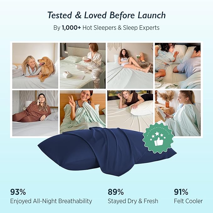 Breescape Cooling Pillow Cases Standard/Queen Size - BlendTek™ Dry & Cool Technology for Hot Sleepers and Night Sweats, 2 Pack Ultra Soft Pillowcases for Hair & Skin Care, 20" x 30", Twilight Blue