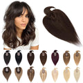 SEGO Hair Toppers for Women Real Human Hair With Bangs, 7 * 13CM Silk Base 100% Remy Human Hair Clip in Top Wiglet Hairpieces Add Volume -8 Inch 2 Dark Brown