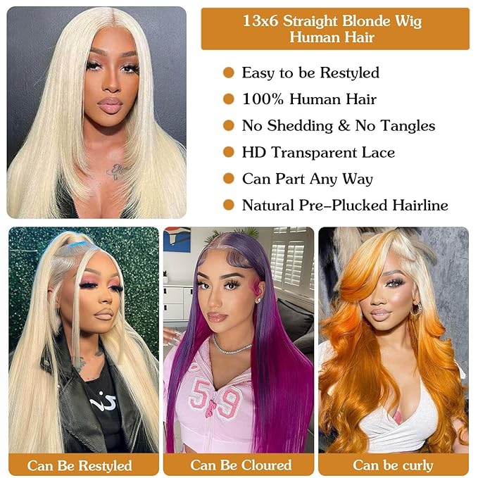 613 Lace Front Wigs Human Hair 200 Density 13x6 HD Transparent Lace Full & Thick Straight 26 Inch 613 Blonde Wig Glueless Colored Human Hair Wigs Pre Plucked with Baby Hair