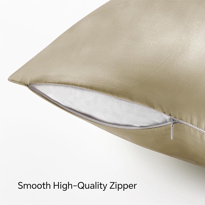 BEDELITE Satin Pillowcase with Zipper, Taupe Pillow Cases Queen Size Set of 2, Super Soft and Cooling Similar to Silk Pillow Cases, Gift for Women Men(20x30 Inches)