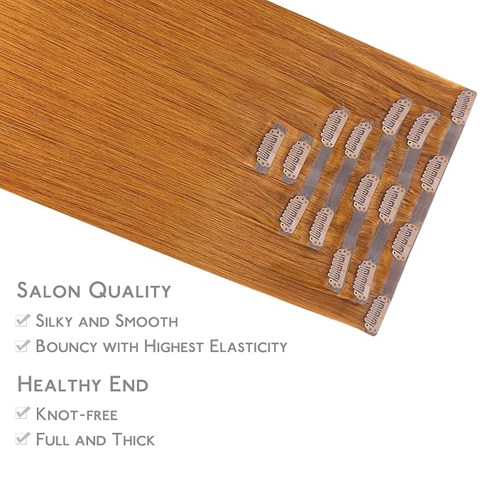 WENNALIFE Seamless Clip In Hair Extensions Human Hair, 24 Inch 160g 7pcs Auburn Ginger Real Hair Extensions Clip in Human Hair Invisible PU Skin Weft Natural Remy Human Hair Extensions