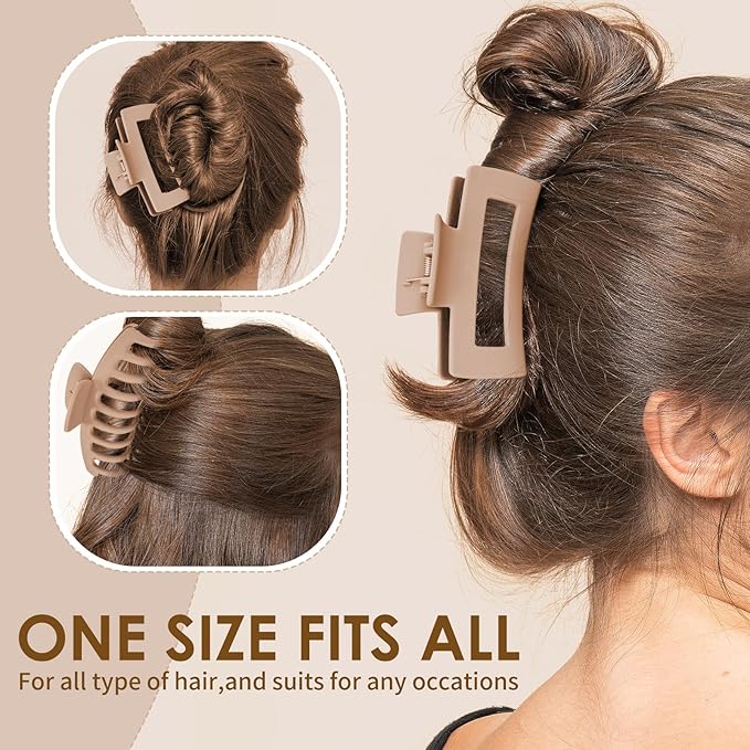 Hair Clips Set | 8 Matte Non-Slip Claw Clips (4.3"/3.5") + 60Pcs 2" Black Bobby Pins | All-in-One Set for Thick/Thin Hair | Secure Hold for All Hair Types, Neutral Colors