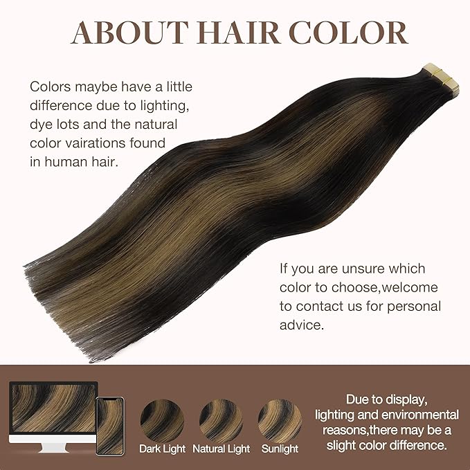 GOO GOO Tape in Hair Extensions Human Hair, 1B/6/1B Balayage Natural Black to Chestnut Brown, 26inch 120g 40pcs, Skin Weft Seamless Invisible, Silky Straight with Thick Ends, Remy Human Hair