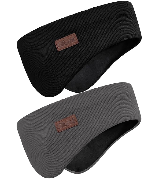 Winter Ear Warmer Headband for Men Women Double-Layer Knit Ear Muffs Cover with Fuzzy Lining for Running and Cycling (Black, Dark Grey, One Size)