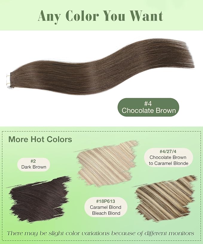 SURNEL Tape in Hair Extensions Human Hair 14 inch 20pcs 50g Straight Tape inHair Extensions Color 4 Medium Brown Hair Extensions(#4-14)