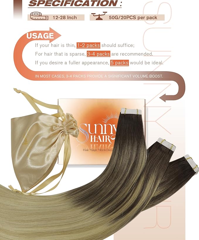 Sunny Hair Tape in Hair Extensions Human Hair Brown Balayage Blonde Tape in Extensions 22 Inch Real Hair Extensions Tape in 20Pcs 50g