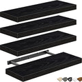 QEEIG Floating Shelves for Wall Bathroom Shelf Bedroom Kitchen Living Room Farmhouse Small Book Shelf 16 inch Set of 4, Black (015-B4)