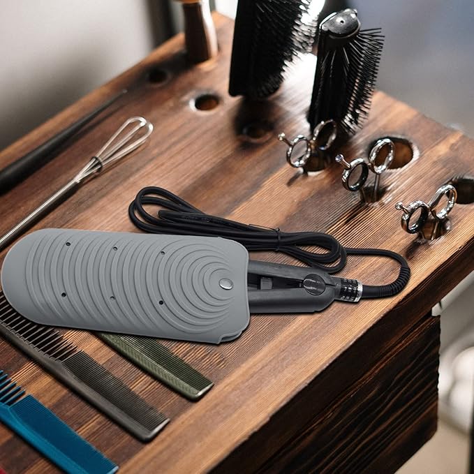 Heat Resistant Silicone Mat Pouch for Hair Styling Tools, Curling and Flat Irons Non-Slip Travel Cover, Small Portable Straightener Pad for Curler Wands Storage, Hot Waver (Grey)