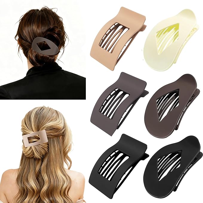 6 Pack Flat Hair Clips for Women,Large Claw Clips Strong Hold Hair Clips for for Thick & Thin Hair for Daily Styling
