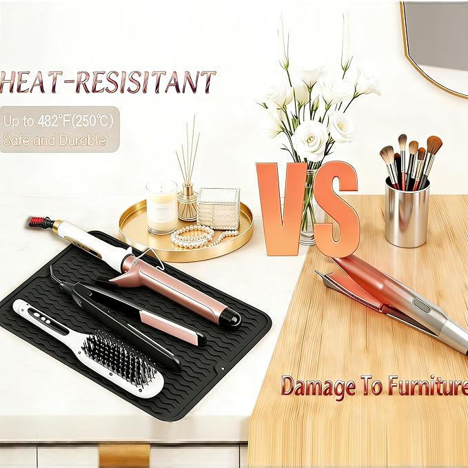 2 Pack Heat Mat for Curling Iron, Oversize Silicone Resistant Mat for Hair Tools, Hot Pad for Hair Straightener, Flat Irons and Hot Hair Styling Tools Home Travel Gym Salon (15.7" x 11.8")