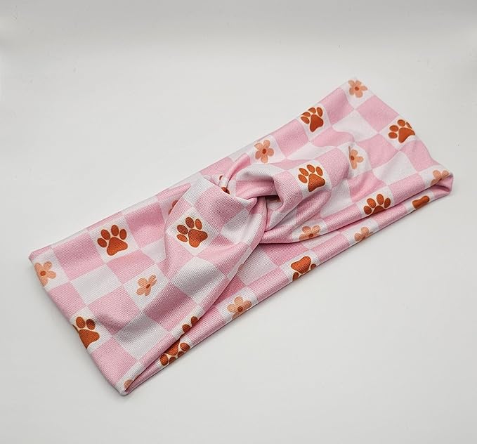 Soft Stretchy Headband, 3-in-1 Versatile Twist Style, One-Piece (Hippie Checkered Paws, Child)