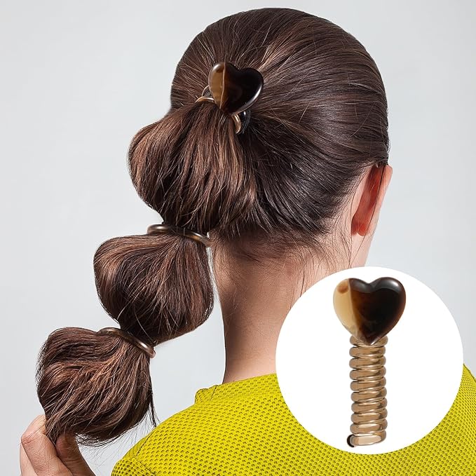 4PCS Heart Spiral Hair Ties, 4 Colors Heart Phone Cord Ponytail Holders for Women, Elegant Rubber Hair Coils, Stylish Hair Accessories for Party, Daily Use