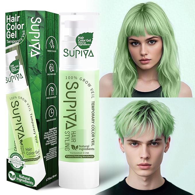 Temporary Hair Styling Color Serum, Green Blue Purple Red Hair Dye Color Gel Washable Natural Instant Hair Color Wax for DIY Hairstyle for Kids Men Women(Green#33)