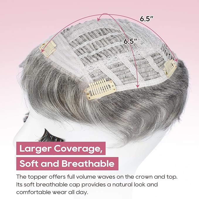 REECHO Hair Topper, Short Wiglet Hair Topper for Women with Thinning Large Coverage Synthetic Top Crown Hairpiece for Women - Grey