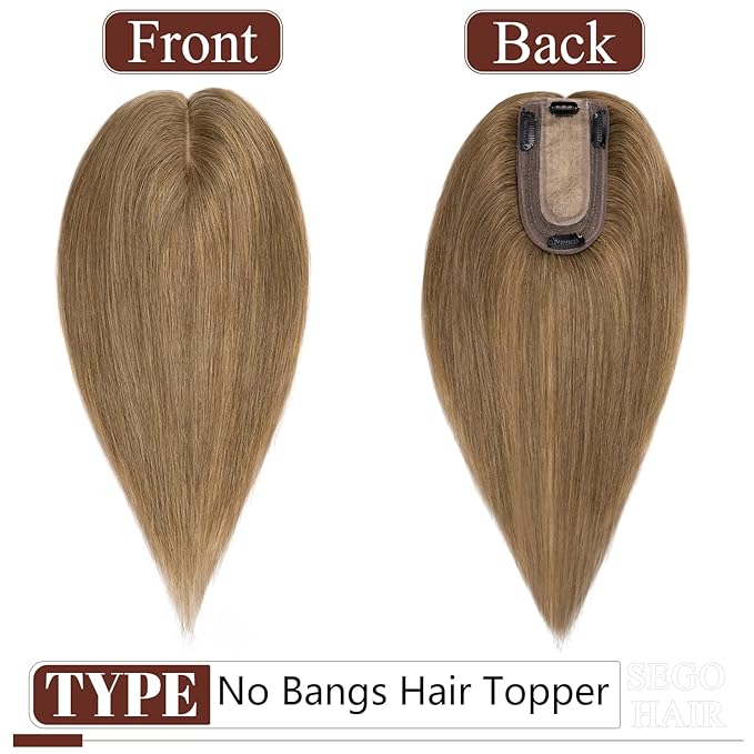 SEGO Real Human Hair Topper for Women, No Bangs Hair Topper with Anti-Slip Clips (18 Inches Light Brown)