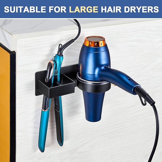 Hair Straightener Holder Wall, Blow Dryer Holder Wall Mounted Hairdryer Holder for Bathroom, Hair Tools Organizer & Storage Curling Iron Holder, Salon Hair Dryer Holder (Black)
