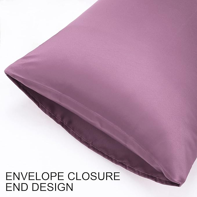 uxcell 2 Pack Silk Satin Pillowcase for Hair and Skin, Cool, Silky, Soft Breathable Pillow Cases Queen Size 20x30 Inch Sateen Pillowcase Mauve with Envelope Closure