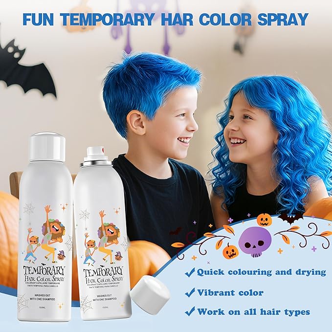 Blue Temporary Hair Color Spray for Kids, Instant Colored Hair Dye Alternative for Girls Boys Teens Women Men, Disposable Washable, Quick Styling for Party Cosplay Christmas Halloween, 150ml
