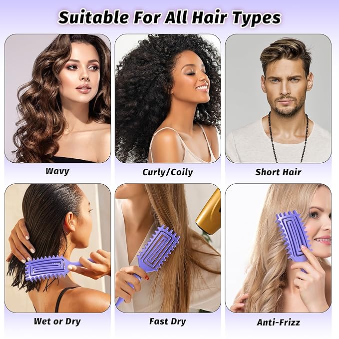 Curly Hair Brush Defining, Vented Curl Defining Brush for Effortlessly Detangling Shaping and Styling Women's Men's Curls on All Wet or Dry Hair Types, Reduces Frizz (Purple)