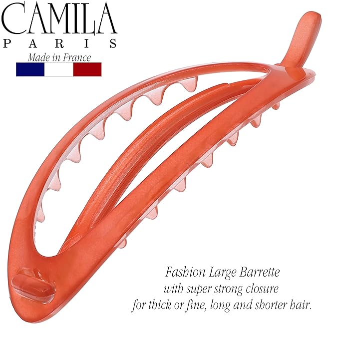 Camila Paris CP3121 French Hair Barrette Clip, Flexible Ponytail Holder No Metal Parts, Strong Hold Grip Hair Clips for Women, No Slip and Durable Styling Girls Hair Accessories, Made in France