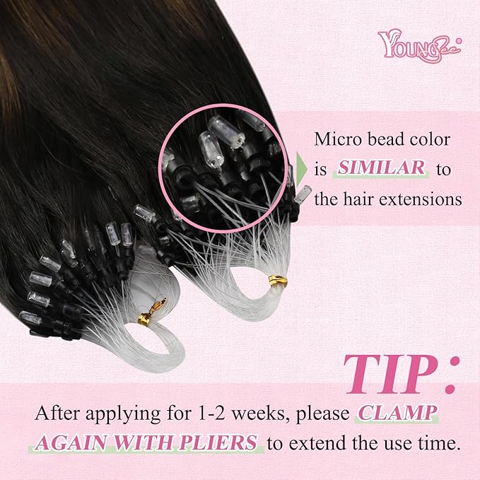 YoungSee Microlink Hair Extensions Human Hair Balayage Micro Ring Hair Extensions Ombre Dark Brown to Medium Browns with Blonde Hair Extension Beaded 20Inch 50g 50s Cold Fusion Hair Extension
