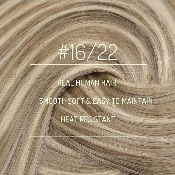 RUNATURE Clip in Hair Extensions Real Human Hair, Blonde Short Hair Extensions Clip Ins, Remy Human Hair for Women, Thick Natural Brazilian Hair, 10 Inch 80g 7pcs #16P22 Beige Sandy Blonde Highlights
