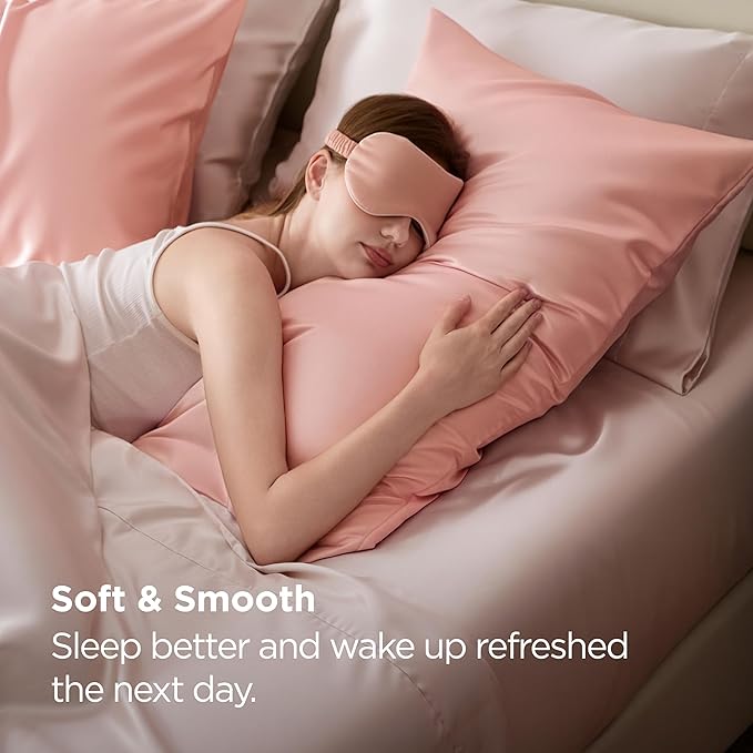 Bedsure Satin Pillowcases, Similar to Silk Pillow Cases Queen Size Set of 2, Pillow Case for Sleeping Women with Envelope Closure, Gifts for Women Men, Peach Pink, 20x30 Inches, 2pcs