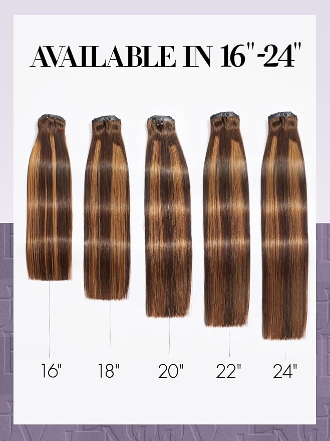 LUVME Clip in Hair Extensions Real Human Hair, Remy Human Hair Extensions Clip ins for Women, #4/27 Extensions, 18inch 135g 9Pcs Silky Straight Hair