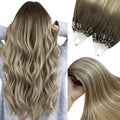 YoungSee Micro Bead Hair Extensions Real Human Hair Balayage Microlink Hair Extensions Dark Brown Ombre Blonde with Brown Bead Hair Extension Human Hair Silky Straight for School 18 Inch 1g/s 50g