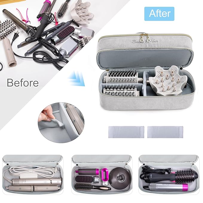 Double-layer Hair Tools Travel Case with Black Hair Dryer Bag with Detachable Divider compatible with Shark FlexStyle/SmoothStyle - Flat Curling Iron Travel Organizer