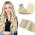 GOO GOO Clip in Hair Extensions Real Human Hair, Remy Human Hair Extensions Clip ins for Women, Natural Human Hair, 20inch 150g 7Pcs, 17/22/60 Balayage Ash Blonde and Platinum Blonde