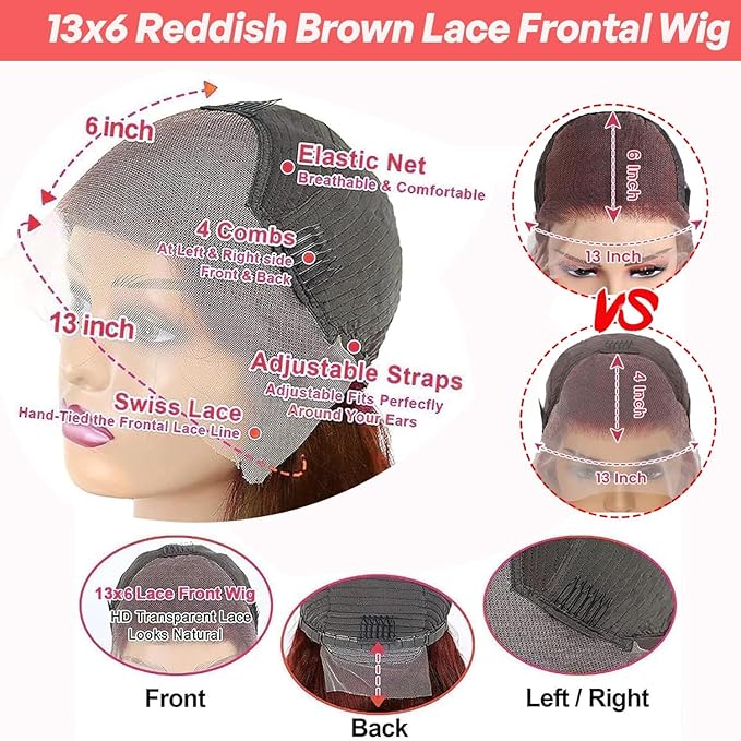 Reddish Brown Lace Front Wig 13X6 Body Wave Lace Front Wigs Human Hair Pre Plucked with Baby Hair 33# Colored Red Wig 180% Density for Women 26Inch