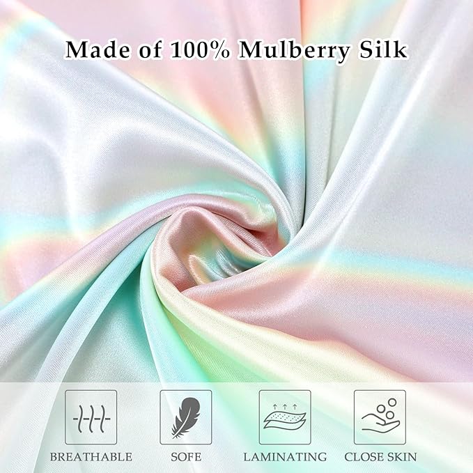 2 Pack Satin Pillowcase with Hidden Zipper, Adjustable Satin Eye Mask for Sleeping and Satin Volume Scrunchie for Hair and Skin, Standard Size(Aurora,Classic Style)