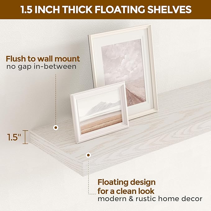 Fun Memories Rustic Wood Floating Shelves for Wall, 36 x 9 Wall Shelves Set of 2, Deep Floating Shelf for Kitchen, Living Room Storage & Display, Deep Wooden Bookshelf, Brich Color