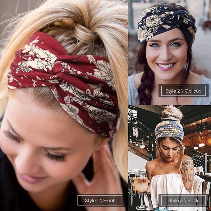DRESHOW 6 Pack Extra Wide Headbands for Women Large Turban Headband Boho Head Wrap Elastic Hairbands Hair Twisted Knot Hair Accessories