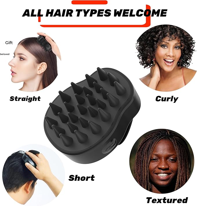Sonic Scalp Scrubber with Silicone Bristles for Hair Growth & Dandruff Removal, Waterproof, Rechargeable, 3 Vibration Levels (Black)
