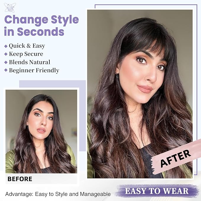 Wispy Bangs Hair Clip, 100% Human Hair Clip In Brown Black Bangs for Women, Soft Layered Fake Bangs with Feathered Fringe, Easy Clip-On Design for Daily Wear & Halloween