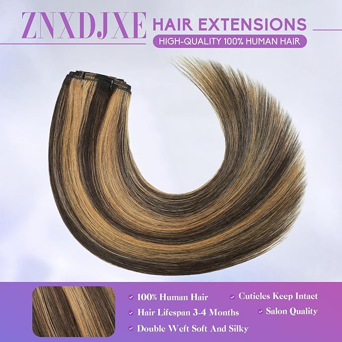 Clip in Hair Extensions Real Human Hair, 24 Inch 120g, 2/6 Dark Brown to Chestnut Brown, Invisible Seamless Remy Human Hair Clip in Extensions for Women 8pcs Per Set with Double Weft