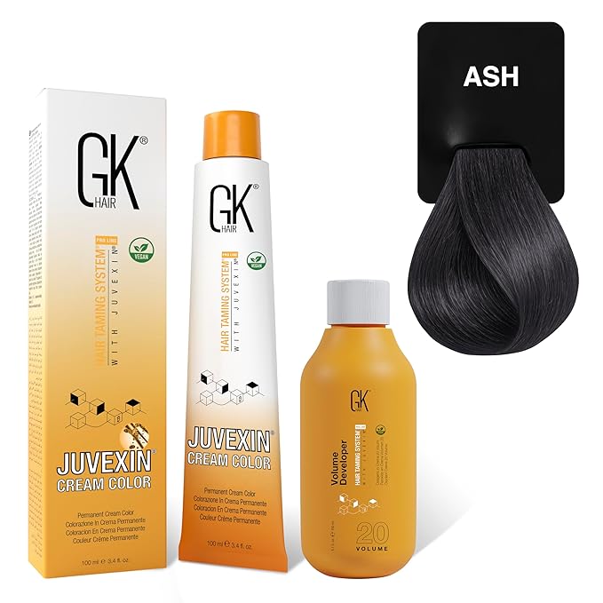 GK HAIR Global Keratin Mixtones Ash Hair Color Cream Tube (3.4 Fl Oz/100ml) + 20 Volume Developer (5 Fl Oz/150ml) - Professional Permanent Long Lasting Toner Dye
